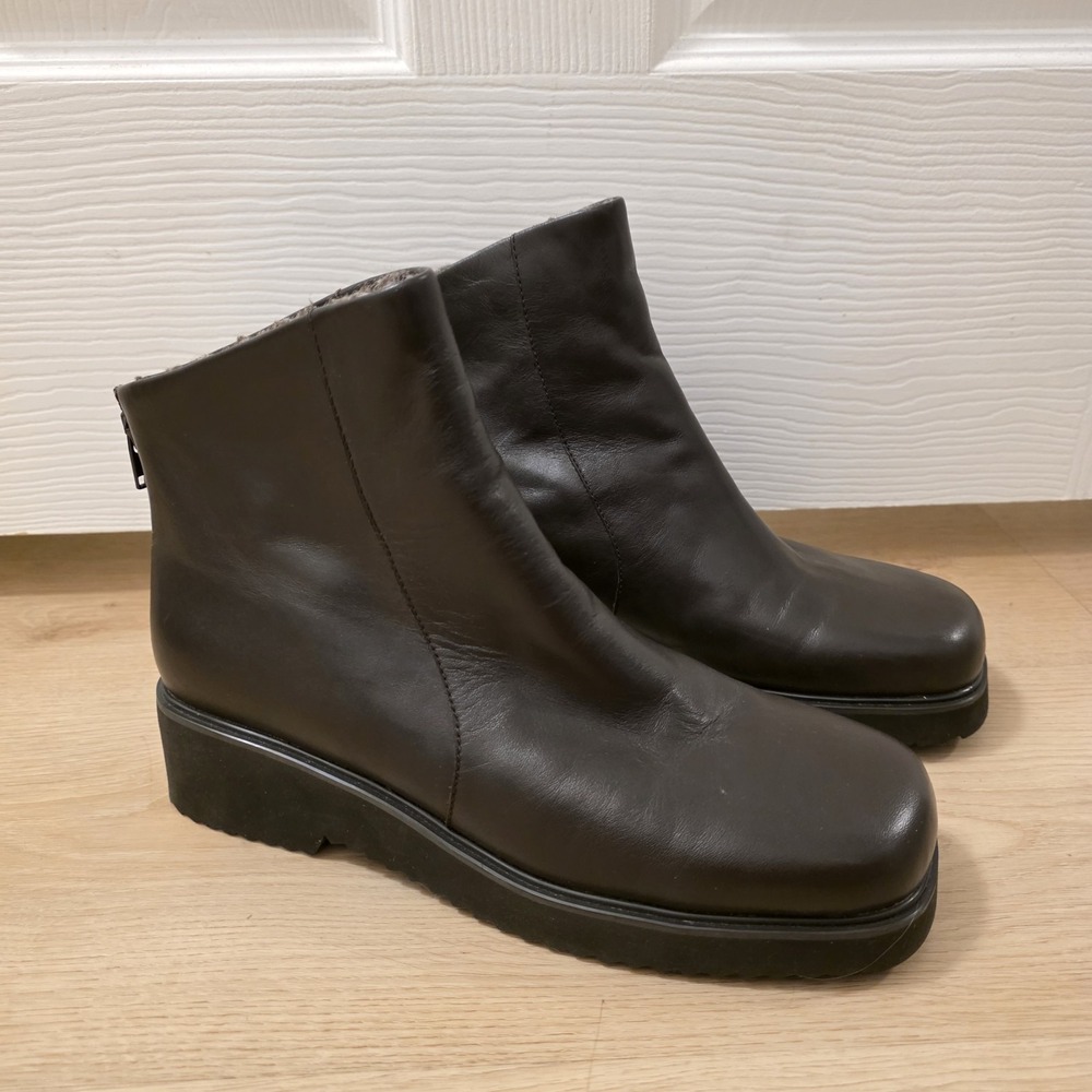 G.H. Bass Brown Leather 90's Grunge Square Toe Fur Lined Ankle Boots Size 9M‎